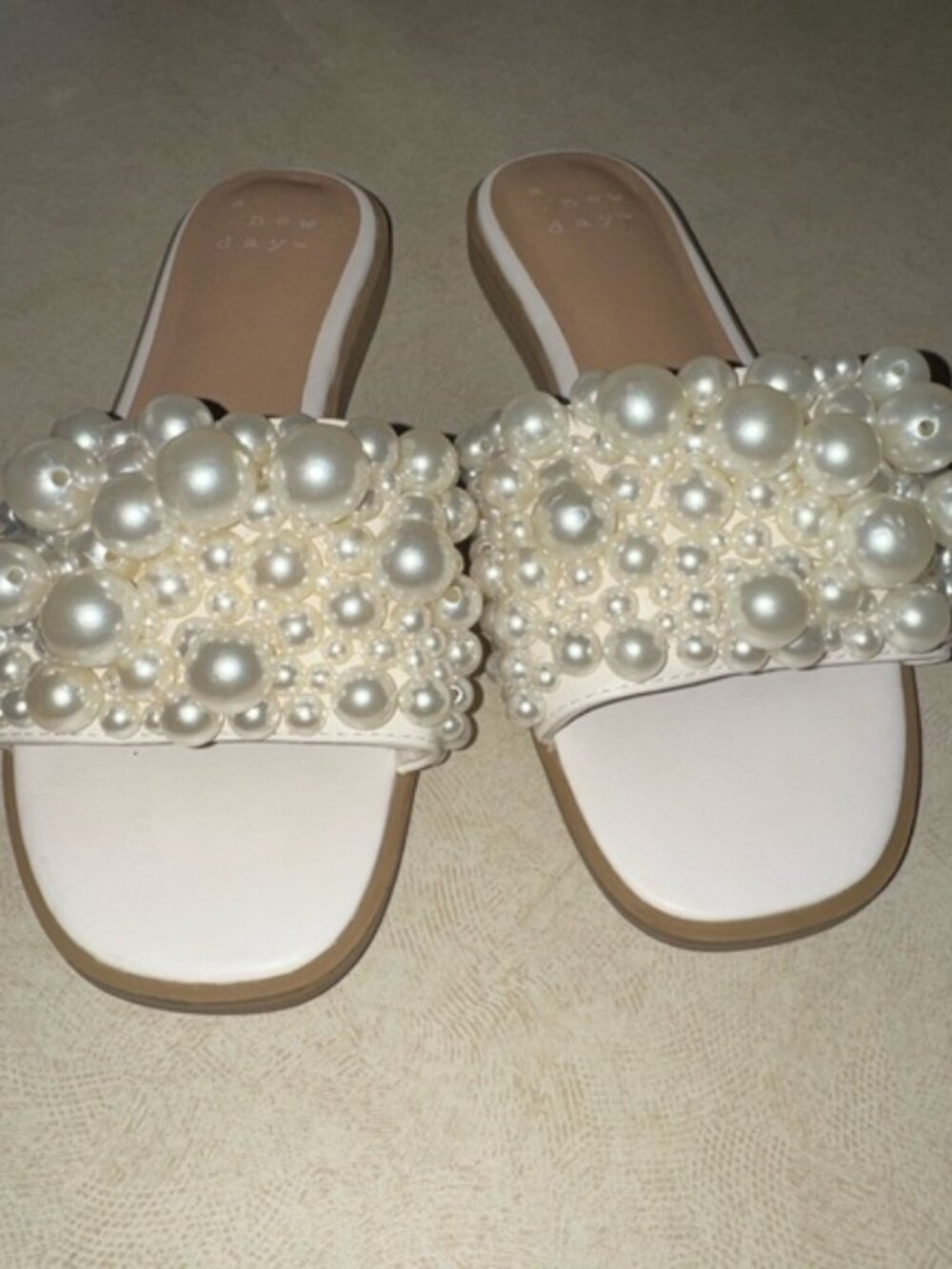 Pearl-Embellished Ivory Slide Sandals - Women